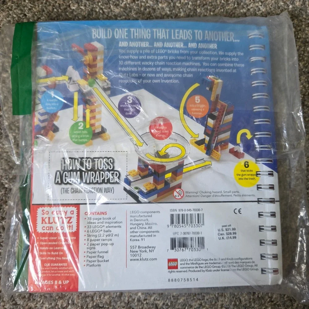 Klutz LEGO Chain Reactions Craft Kit Build Moving Machines‎ 33 LEGO Elements NEW